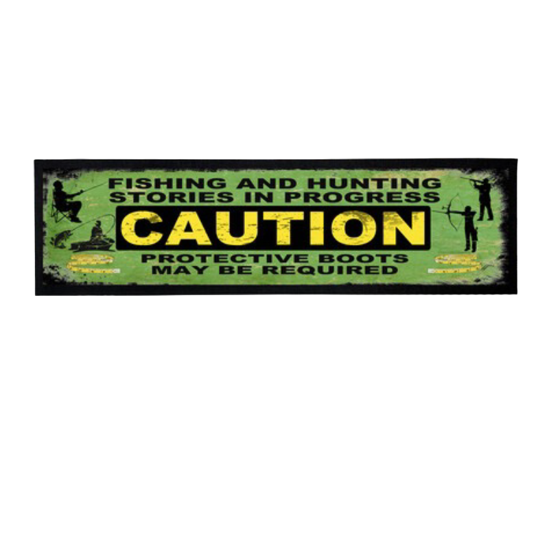Bar Mat with Caution - Fishing and Hunting Stories in prgress