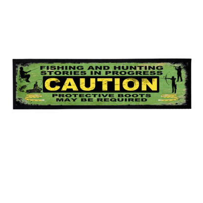 Bar Mat with Caution - Fishing and Hunting Stories in prgress