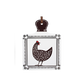Ceramic trivet featuring a black and white hen illustration with red comb detail and cork backing.
