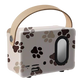 Portable paw print Bluetooth speaker with carry handle and side speaker detail.
