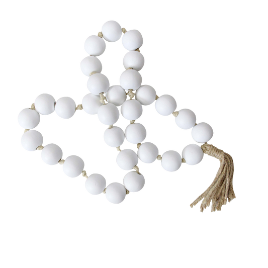 White large beaded garland with a tassel 