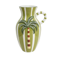 Vase with green and white stripes, palm tree design and small decorative handle