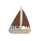 Decorative sailboat with 'BEACH' letters on a white background