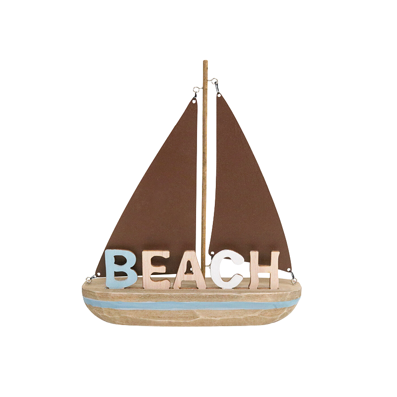 Decorative sailboat with 'BEACH' letters on a white background