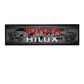 Toyota Hilux logo with black and white graphics of a truck on a white background