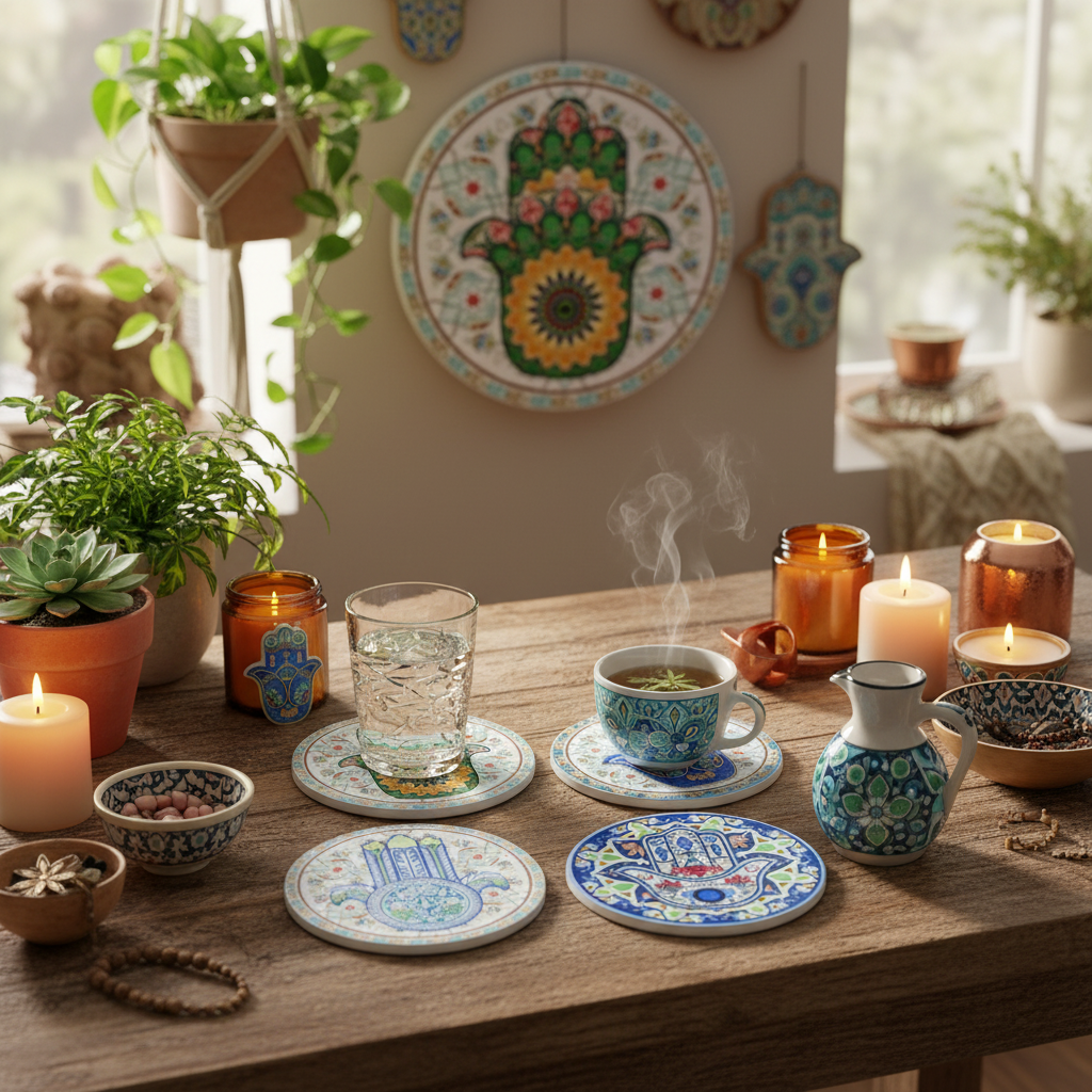 Decorative Hamsa Coasters - Set of 4