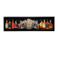 Jack Daniel's whiskey bottles arranged in a row with the brand logo in the center on a black bar mat.