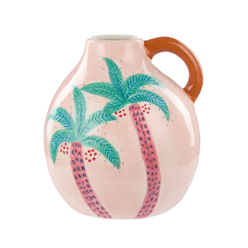 Pink Ceramic vase with palm tree design 