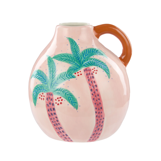 Pink Ceramic vase with palm tree design 