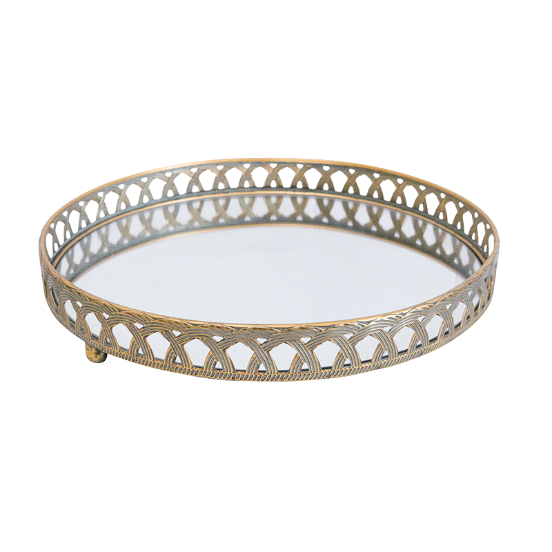 Antique Gold Round Mirror Tray