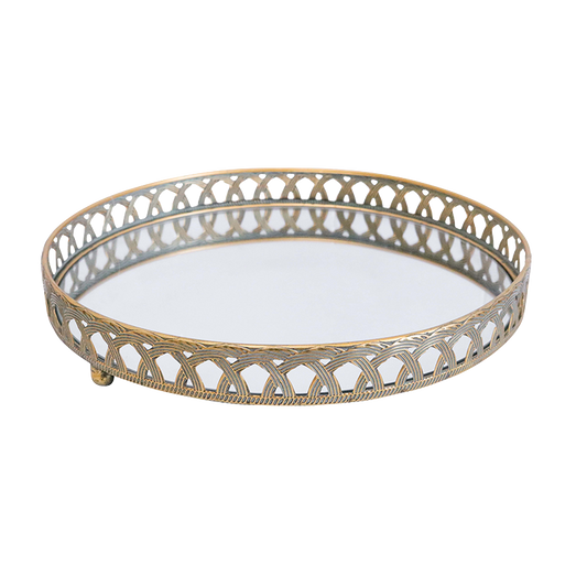 Antique Gold Round Mirror Tray