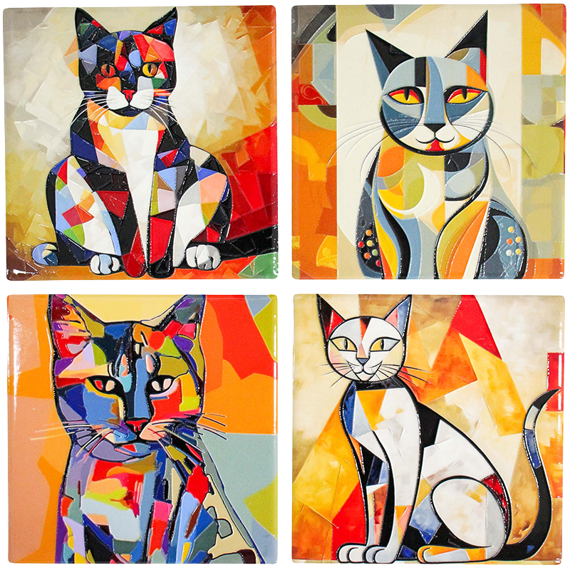 Cat Art Coasters  - Set of 4