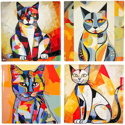 Cat Art Coasters  - Set of 4