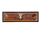 Decorative sign with a bull's head and text on a white background