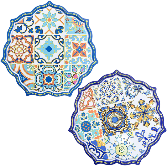 Two decorated trivets with intricate moroccan influenced patterns 