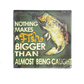 Coaster with a fish illustration and text saying nothing makes fish bigger than almost being caught