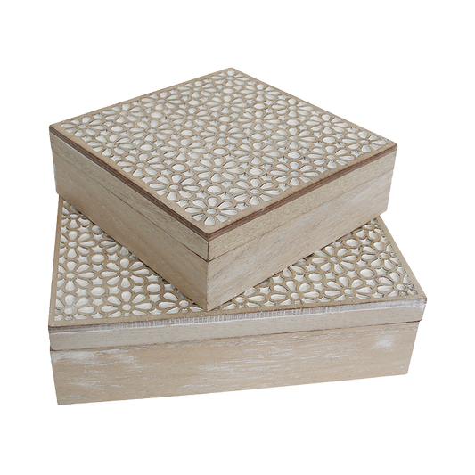 Two wooden boxes with decorative patterns 