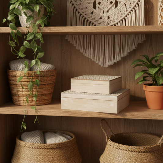 Whitewashed Floral Decorative Box Set