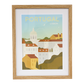Framed artwork of Lisbon, Portugal with a wooden frame.
