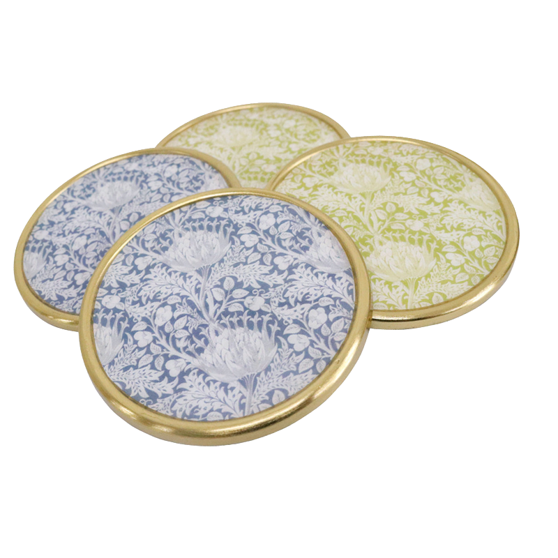Botanical Print Coasters with Brass Trim