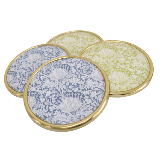 Botanical Print Coasters with Brass Trim