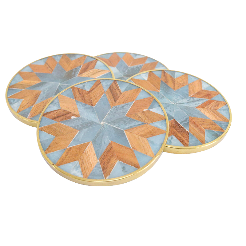Coastal Inlay Coasters with Brass Trim - Set of 4