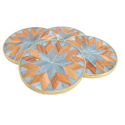 Coastal Inlay Coasters with Brass Trim - Set of 4