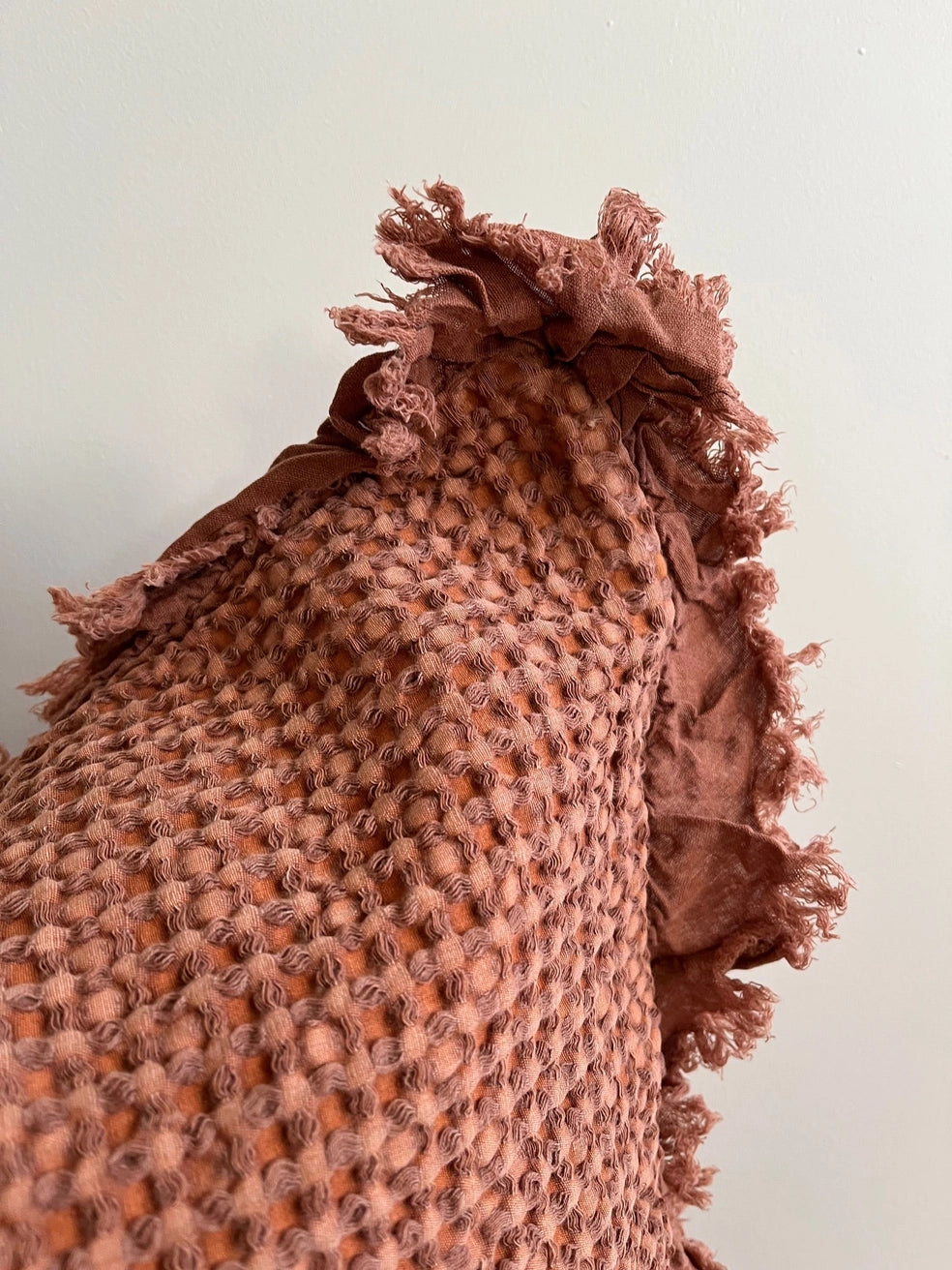Organic Cotton Waffle Ruffle Cushion Cover – Terracotta