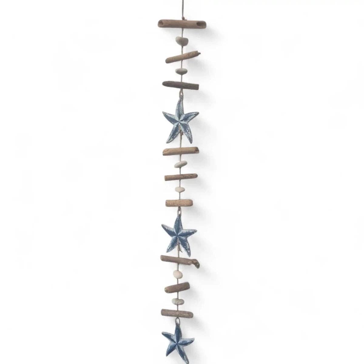 Driftwood and Stone Garland with Blue Starfish