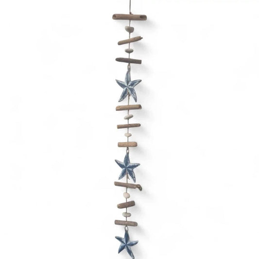 Driftwood and Stone Garland with Blue Starfish