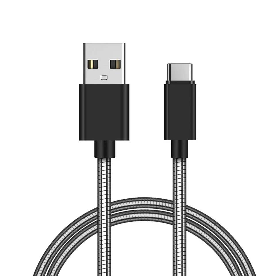 Gunmetal metallic braided USB-A to Lightning charging cable, 6ft length.