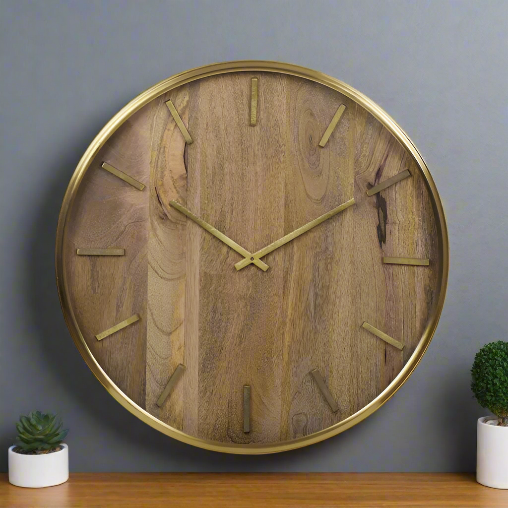 ORLANDO WOOD/METAL CLOCK 51CM NATURAL/GOLD