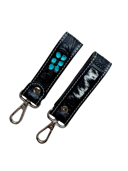 Hand-Tooled Leather & Cowhide Keyring