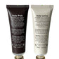 Body wash and lotion tubes with labels on a white background