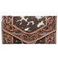 Tooled Leather & Cowhide Trifold Wallet