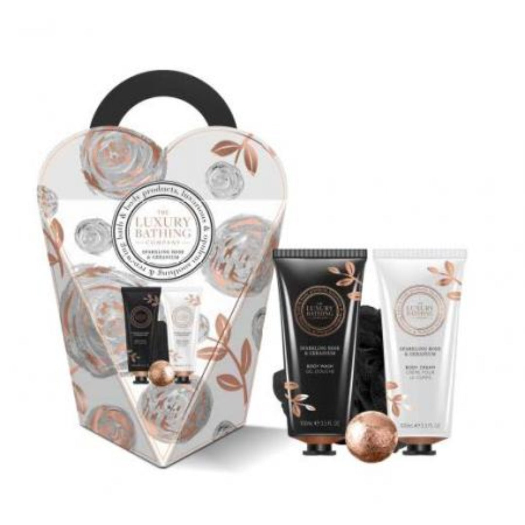 LUXURY BATHING COMPANY SPARKLING ROSE & GERANIUM MINI REVIVE SET