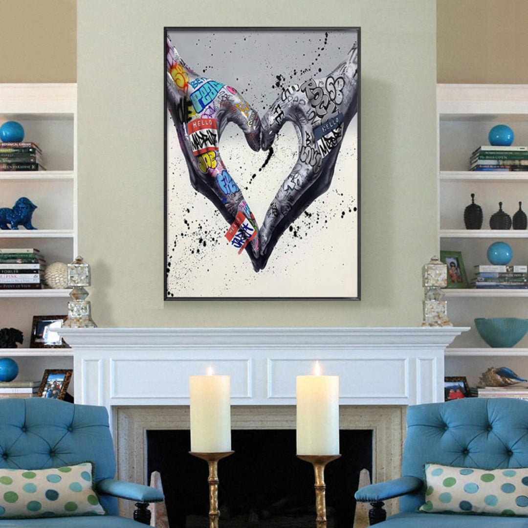 Street Art Heart Canvas Print with Black Frame