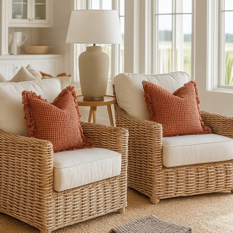 Organic Cotton Waffle Ruffle Cushion Cover – Terracotta