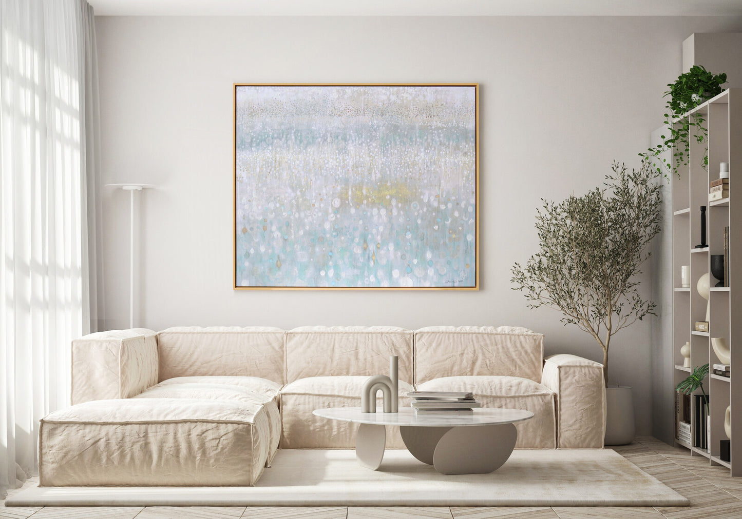 Framed Canvas Rain Neutral Artwork