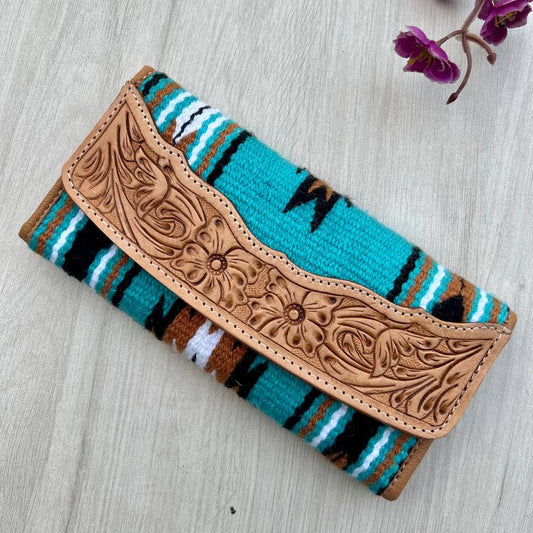 Saddle Blanket & Tooled Leather Trifold Wallet