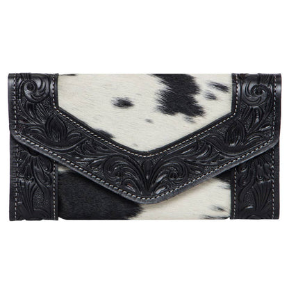 Tooled Leather & Cowhide Trifold Wallet