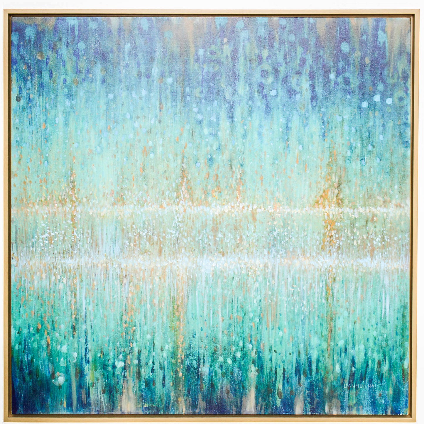 Framed Canvas Rain Aqua Artwork