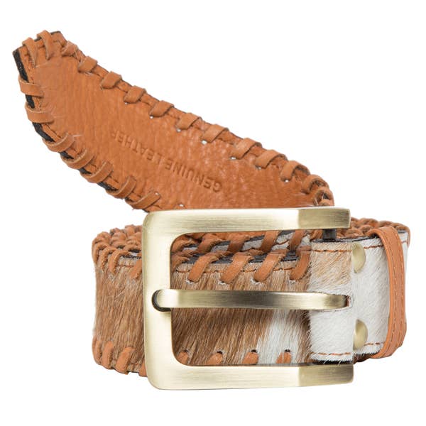 Boho Cowhide Belt - Belt04: Black & White / XL