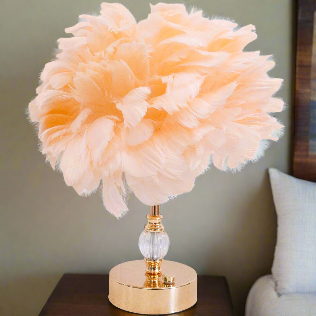 Boho Peach USB Feather Lamp