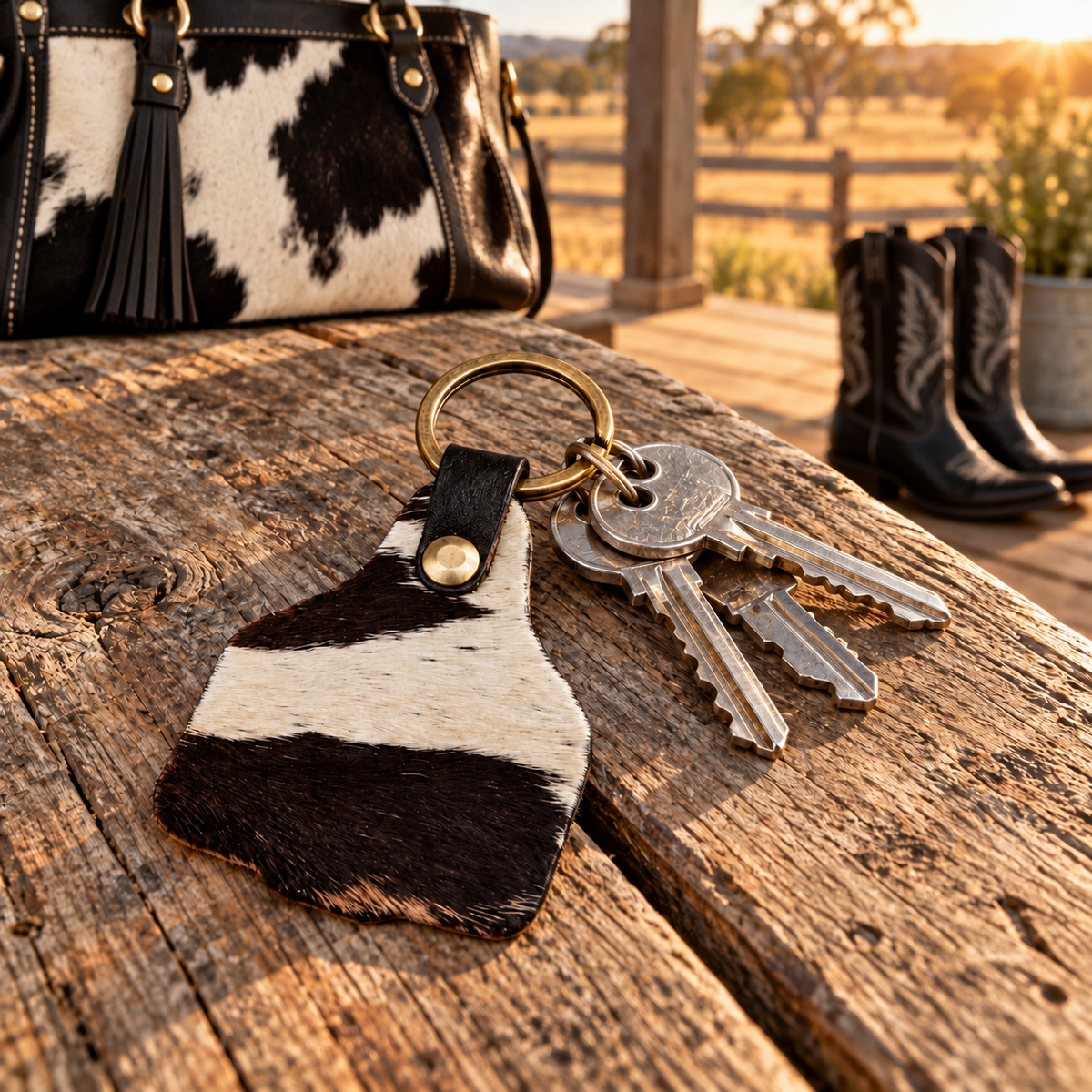 Cattle Tag Cowhide Keyring