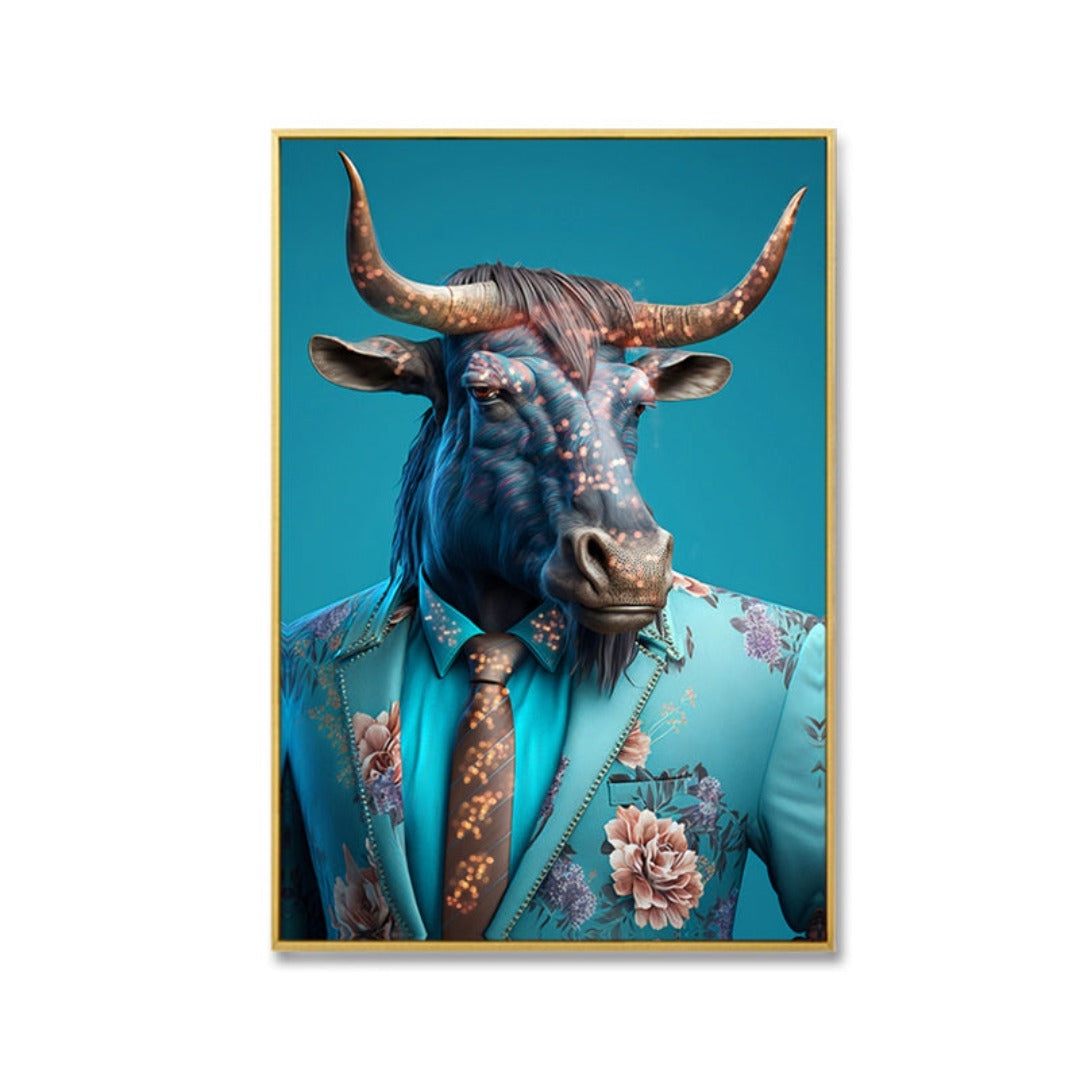 Bull in Suit ( Bling 3D Prints with Gold Frame )