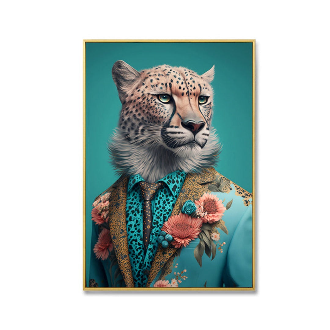 Tiger in Suit ( Bling 3D Prints with Gold Frame )