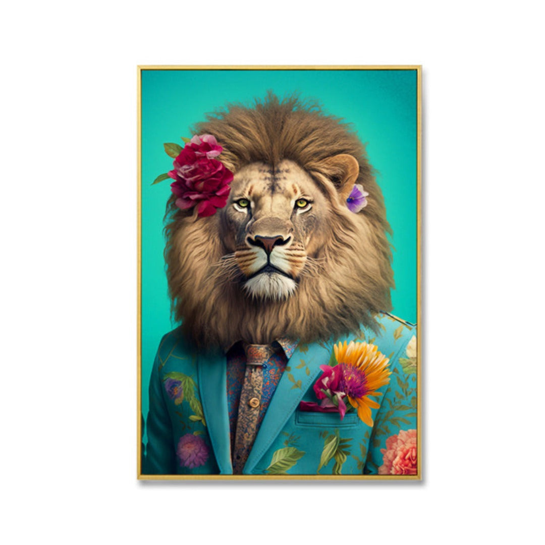 Lion in Suit ( Bling 3D Prints with Gold Frame )