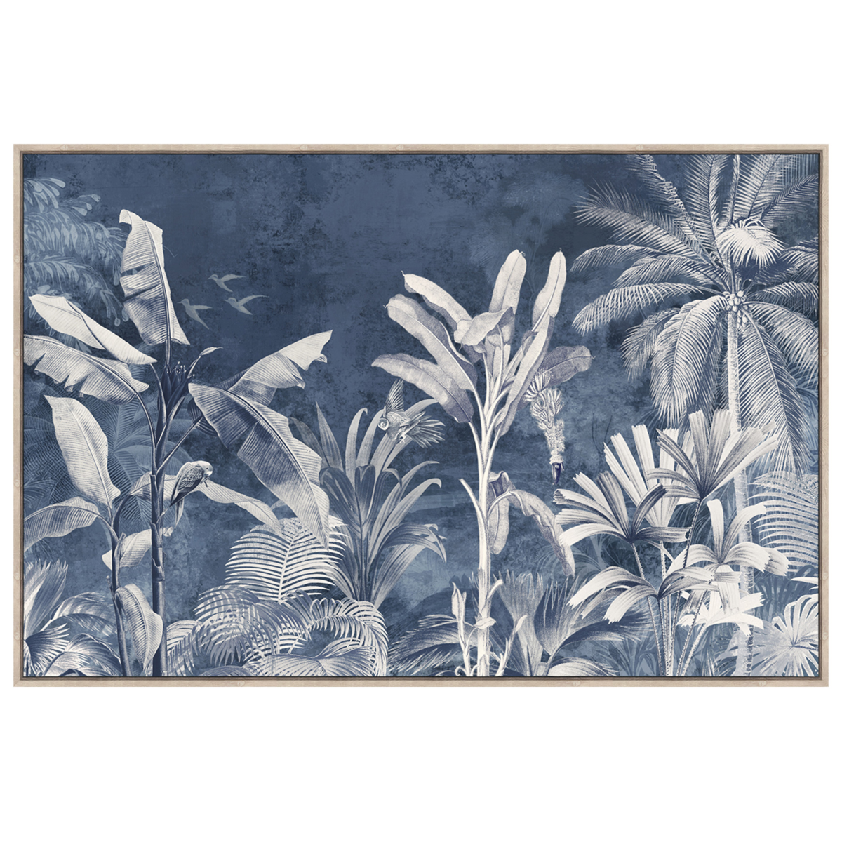 Blue Palm Framed Canvas Printing with Hand-Embellishment