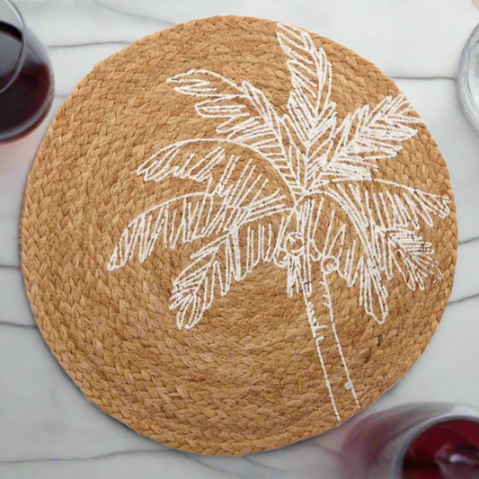 PALM JUTE ROUND PLACEMAT 35CM NATURAL/WHITE